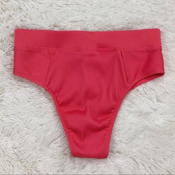 The Bikini Lab Rib Thym High Waist Coral Bikini Bottoms Large - Picture 4 of 5